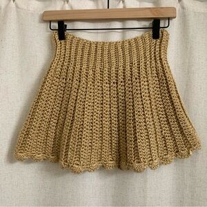 Hand Knitted Crochet Tan Beige Scalloped Edges Mini Skirt